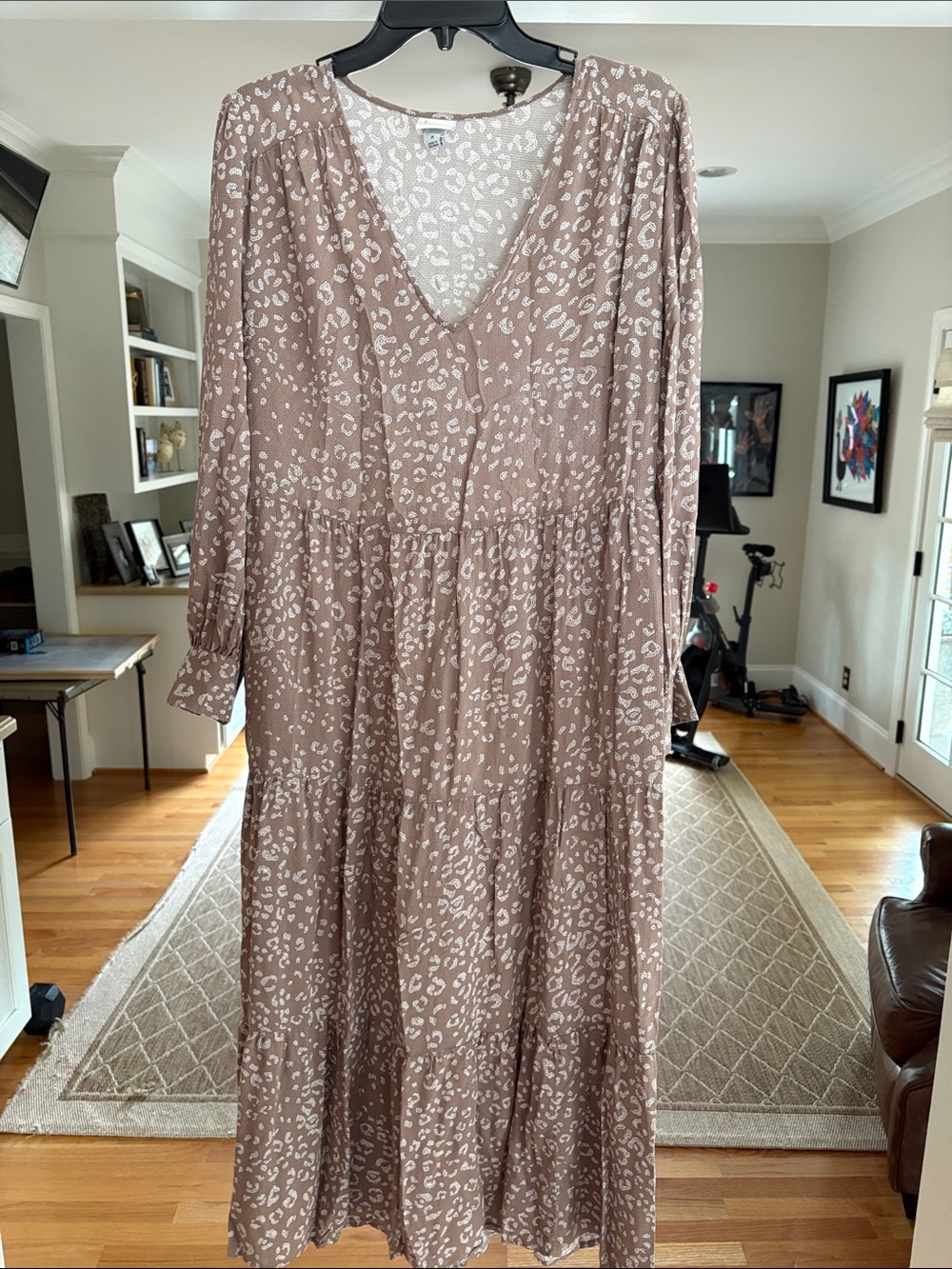 a new day Taupe Leopard V-Neck Tiered Maxi Dress
